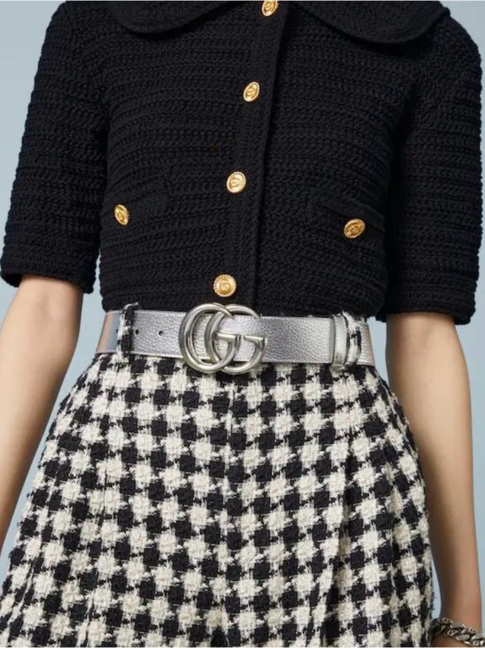 Gucci GG Marmot  Wide Metallic Leather Belt